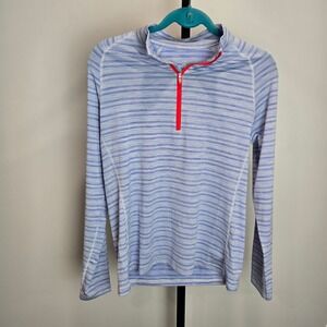 TJ Sport Athletic Quarter Zip Pullover Shirt Blue White Stripe Golf Medium USA